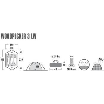 High Peak Kuppelzelt Woodpecker 3 LW (grün/rot, mit Vorbau für Gepäck)