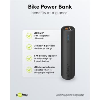 goobay Bike-Powerbank 5.0 (schwarz, 5.000 mAh, Power Delivery, Quick Charge)
