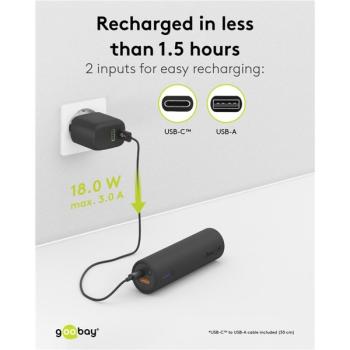 goobay Bike-Powerbank 5.0 (schwarz, 5.000 mAh, Power Delivery, Quick Charge)