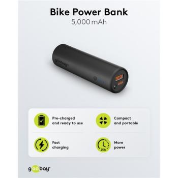goobay Bike-Powerbank 5.0 (schwarz, 5.000 mAh, Power Delivery, Quick Charge)