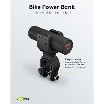 goobay Bike-Powerbank 5.0 (schwarz, 5.000 mAh, Power Delivery, Quick Charge)