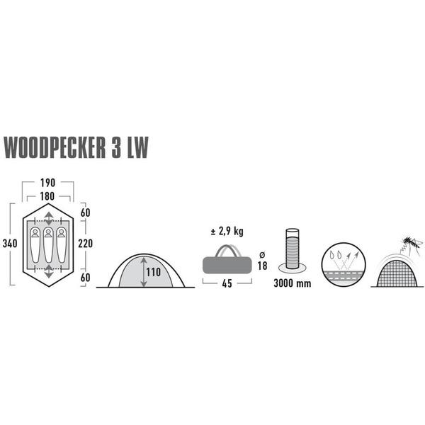 High Peak Kuppelzelt Woodpecker 3 LW (grün/rot, mit Vorbau für Gepäck)