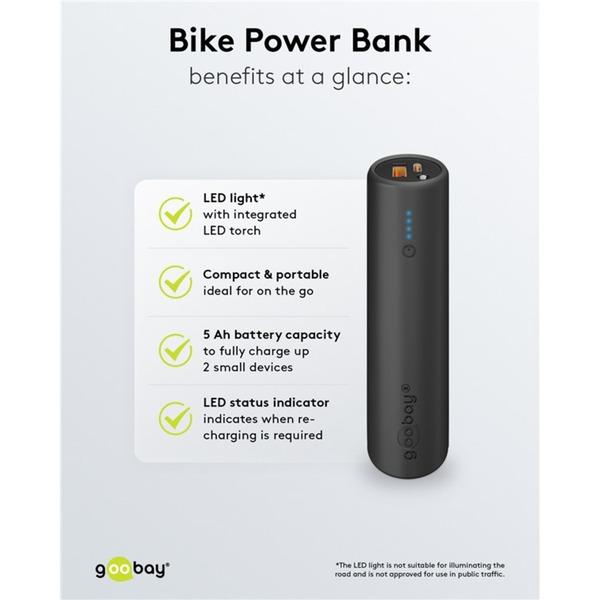 goobay Bike-Powerbank 5.0 (schwarz, 5.000 mAh, Power Delivery, Quick Charge)