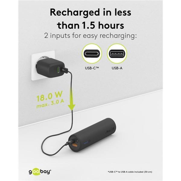 goobay Bike-Powerbank 5.0 (schwarz, 5.000 mAh, Power Delivery, Quick Charge)