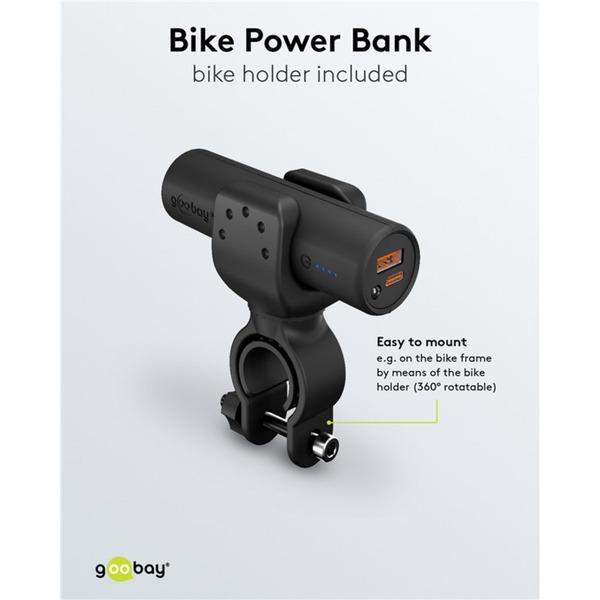 goobay Bike-Powerbank 5.0 (schwarz, 5.000 mAh, Power Delivery, Quick Charge)